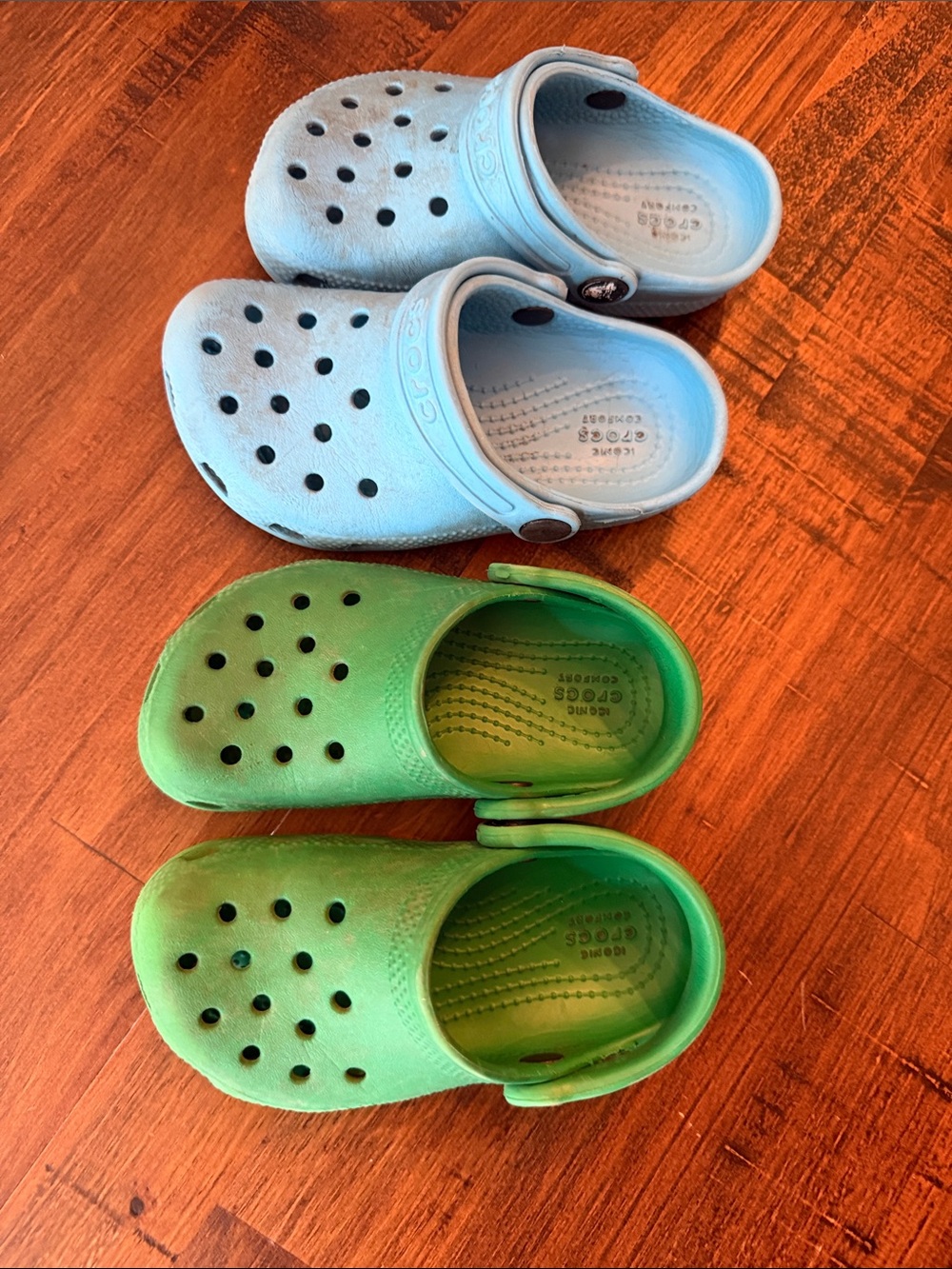 CROCS Kids Clogs in Light Blue and Green